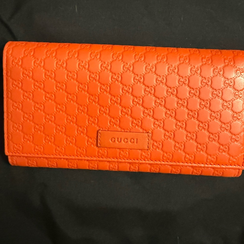 Gucci Orange Embossed GG Leather Continental Wallet